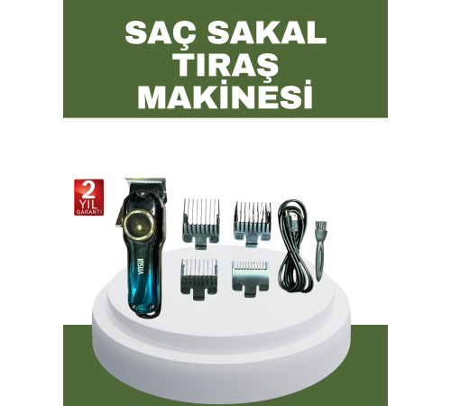 Profesyonel Saç Kesme Makinesi – 2000 mAh Şarjlı, LCD Ekranlı