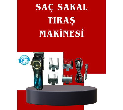 Profesyonel Saç Kesme Makinesi – 2000 mAh Şarjlı, LCD Ekranlı