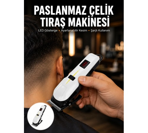 2025 Model Şarjlı Dijital Saç Sakal Tıraş Makinesi Islak Kuru Kullanıma Uygun Yeni Nesil