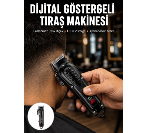 Dijital Profesyonel Kablosuz Saç Sakal Tıraş Makinası Sessiz Paslanmaz Çelik Yeni Nesil