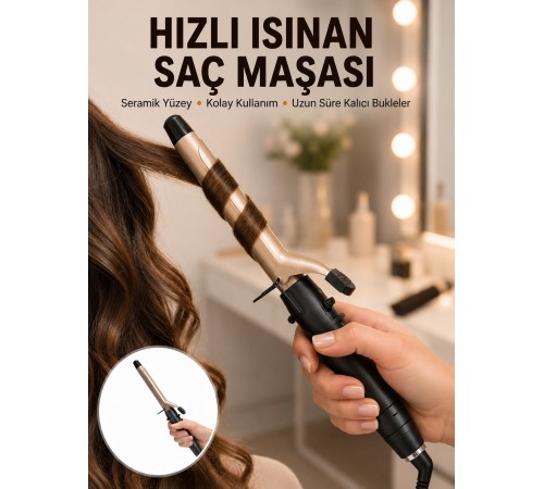 Profesyonel 25 mm Saç Maşası Kalın Bukle Etkili Yeni Nesil