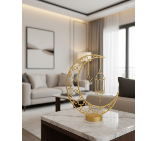 3D Hilal Cami Dekor 20x20 cm Özel Baskı Masa Üstü Süs