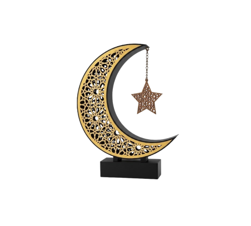 3D Hilal Yıldız Masa Üstü Dekor 23x23 cm Ramazan Konsept Tasarım