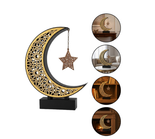 3D Hilal Yıldız Dekoratif Obje 23x23 cm Modern ve Manevi Tasarım