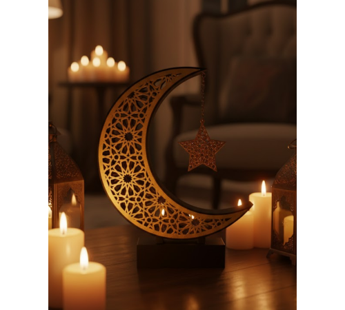 3D Hilal Yıldız Dekor 23x23 cm Ramazan Özel Masa Üstü Süs