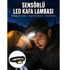 Sensörlü Kamp Lambası Ayarlanabilir Kafa Lambası Kafa Bantlı Yeni Nesil