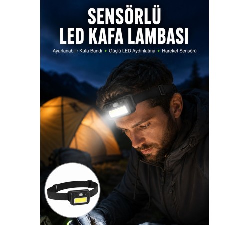 Sensörlü Kamp Lambası Ayarlanabilir Kafa Lambası Kafa Bantlı Yeni Nesil