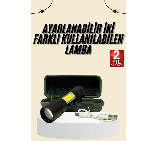 Uzun Menzilli Şarjlı El Feneri Uzun Ömürlü Led Işık Lamba