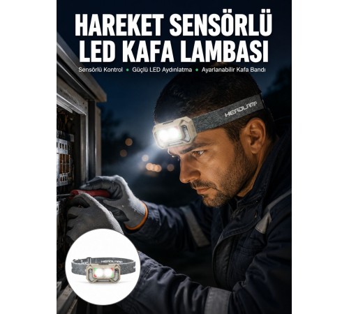 Şarjlı Wave Sensörlü LED Kafa Feneri Outdoor Kullanım Yeni Nesil
