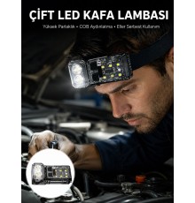 3 Fonksiyonlu LED Far El Feneri Çalışma Lambası Uzun Pil Ömürlü Yeni Nesil