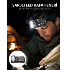Sensörlü LED Kafa Feneri Şarj Edilebilir Manyetik Eller Serbest Yeni Nesil