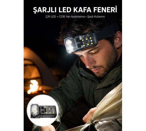 Sensörlü LED Kafa Feneri Şarj Edilebilir Manyetik Eller Serbest Yeni Nesil