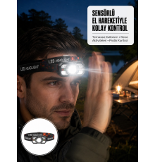 Şarj Edilebilir LED Far Hareket Sensörlü 5 Modlu Outdoor Yeni Nesil