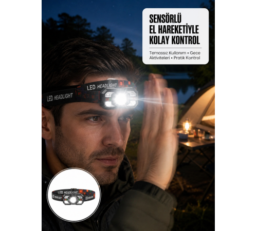 Şarj Edilebilir LED Far Hareket Sensörlü 5 Modlu Outdoor Yeni Nesil