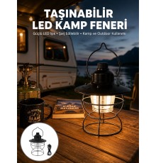 4 Fonksiyonlu Dekoratif Kamp Lambası – Tungsten Ampul, USB Çıkışlı Yeni Nesil