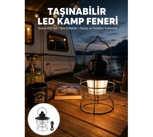 4 Fonksiyonlu Dekoratif Kamp Lambası – Tungsten Ampul, USB Çıkışlı Yeni Nesil