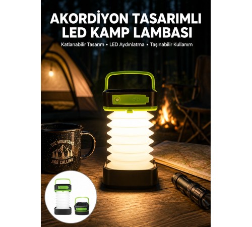 Katlanabilir Kamp Lambası Akordiyon Lamba Şarjlı 3 Kademeli Solar Yeni Nesil