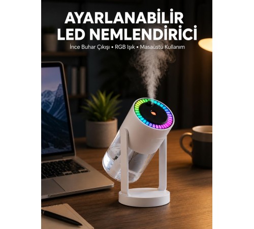 RGB Işıklı Hava Nemlendirici Ultrasonik Teknoloji ve Portatif Tasarım Yeni Nesil