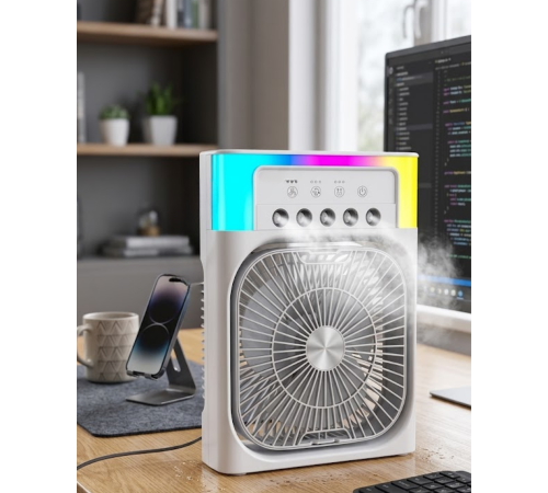 Su Püskürtmeli Mini Klima Fan USB Şarjlı Masaüstü Soğutucu RGB Işıklı