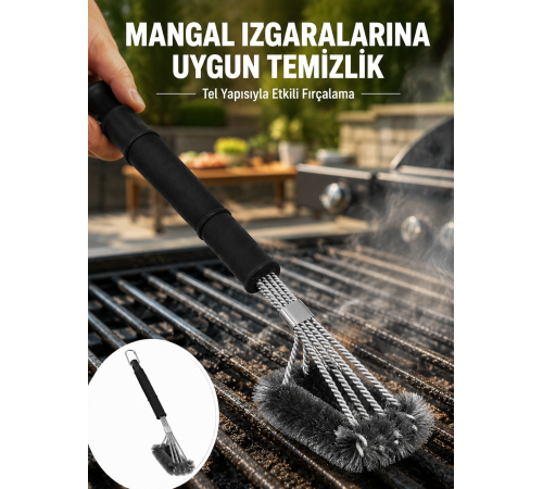 Uzun Saplı Izgara Temizleme Fırçası Çelik Telli Yeni Nesil