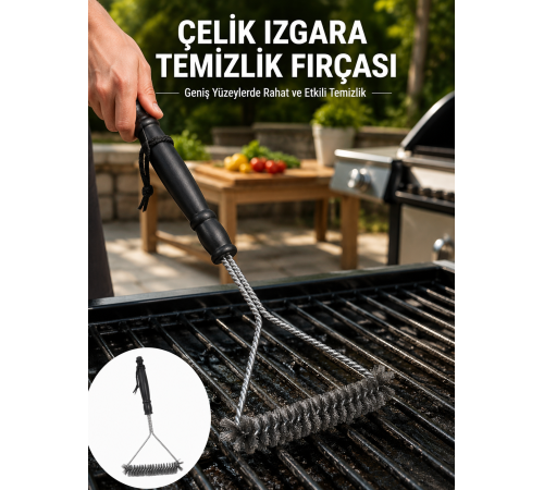 Uzun Saplı Paslanmaz Çelik Izgara Temizlik Fırçası Yeni Nesil