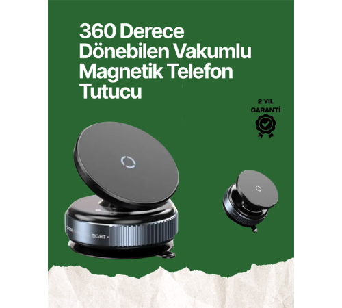 Güçlü Manyetik Tutuşlu 360° Döner Araç Telefon Tutucu – Vakumlu Montajlı