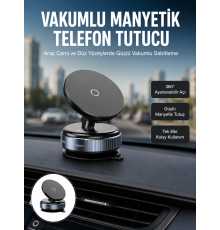 Çok Yönlü Döner Başlıklı Vakumlu Araç Telefon Standı – Sert Yollarda Stabil Kullanım Yeni Nesil