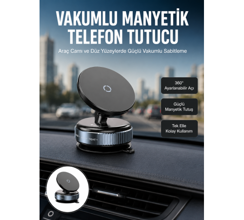 Çok Yönlü Döner Başlıklı Vakumlu Araç Telefon Standı – Sert Yollarda Stabil Kullanım Yeni Nesil