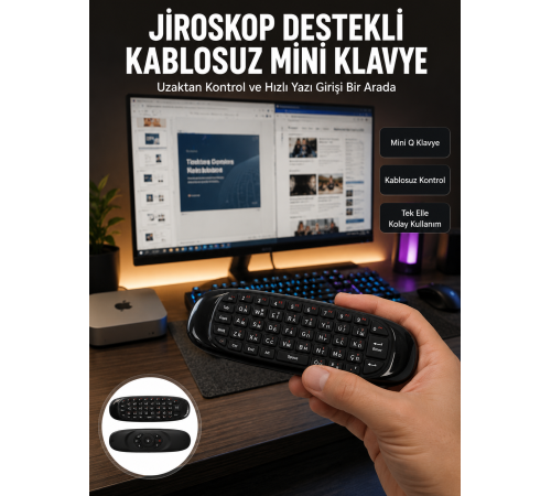 Kablosuz Hava Fareli Mini Klavye Jiroskop Destekli Uzaktan Kumanda Yeni Nesil