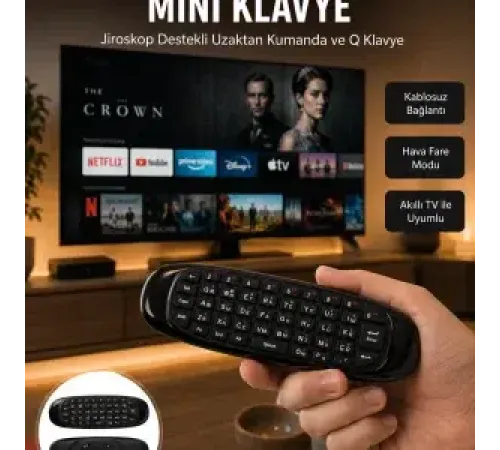3’ü 1 Arada Kablosuz Hava Mouse Mini Klavye Kumanda Yeni Nesil
