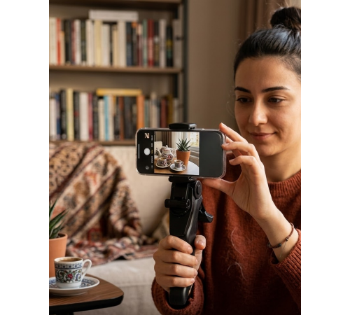 Katlanabilir Mini Telefon Tripodu Masaüstü Telefon Standı 360 Derece Ayarlanabilir