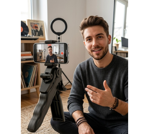 Katlanabilir Mini Telefon Tripodu Masaüstü Telefon Standı 360 Derece Ayarlanabilir