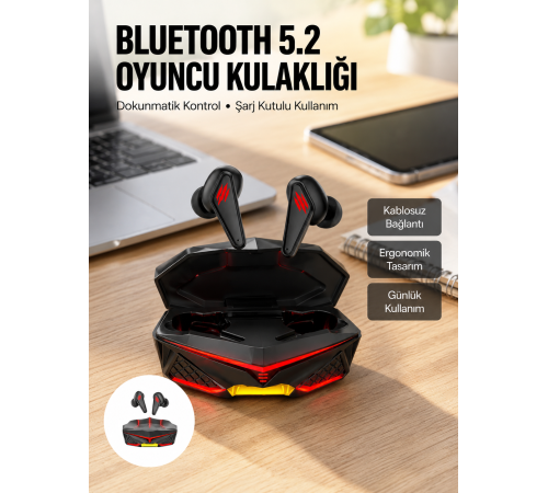 Profesyonel TWS Işıklı Kablosuz Bluetooth Kulaklık Kulaklığı Yeni Nesil