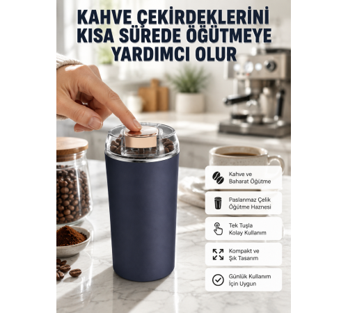 Kahve ve Baharat Öğütücü Kolay Temizlenebilir Paslanmaz Çelik Taşınabilir