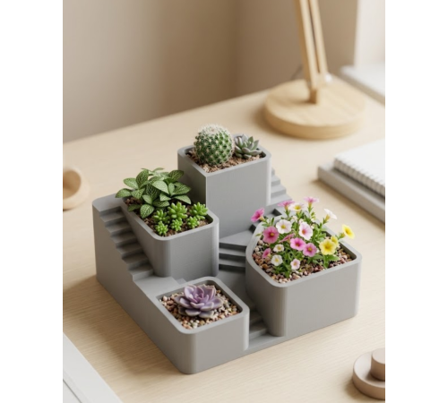3D Baskı Kaktüs Saksı Seti Çok Bölmeli Modern Dekoratif Masaüstü Bitki Düzenleyici