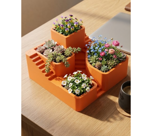 3D Baskı Çoklu Kaktüs ve Sukulent Saksı Seti Şık Tasarım Dekoratif Bitki Düzenleyici