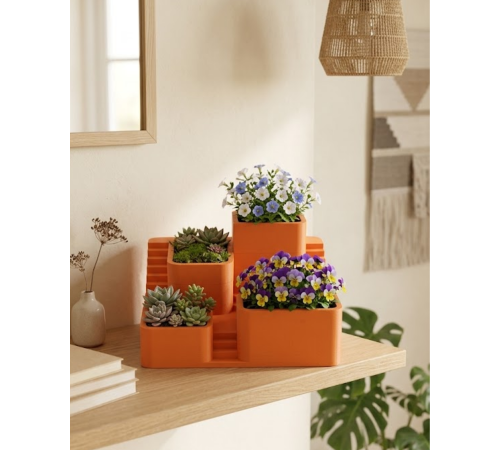 3D Kaktüs Saksı Seti Çok Bölmeli Modern Dekoratif Masaüstü Bitki Standı