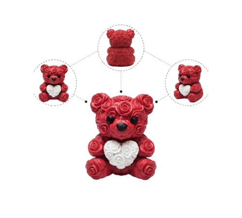 3D Gül Tasarımlı Kalp Ayıcık 10cm Şık Dekoratif Biblo