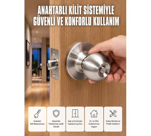 Estetik Güvenli Topuzlu Kapı Kilidi