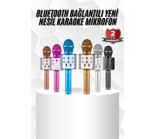 Karaoke Mikrofon Bluetooth Bağlantılı Aux Girişli Uzun Pil Ömrü Yüksek Ses Kaliteli