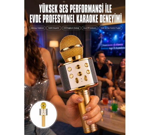 Karaoke Mikrofon Dahili Hoparlörlü Sd-usb-aux Girişli Bluetooth Hoparlör