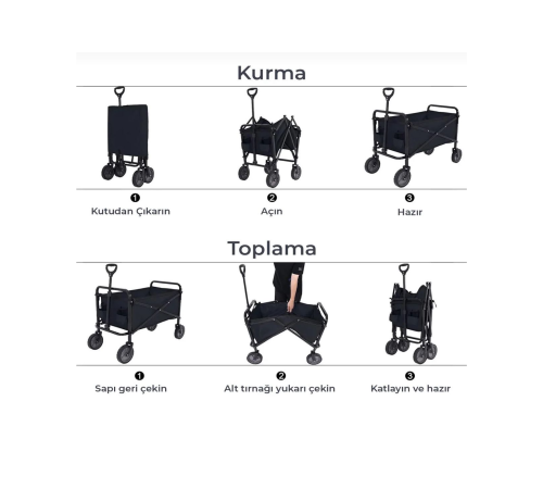 Katlanır Kamp ve Plaj Arabası Büyük Kapasiteli Taşıma Vagonu