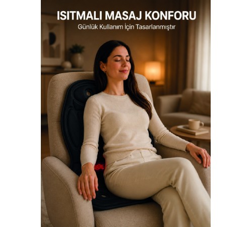Sırt Bel Boyun ve Kalça Destekli Isıtmalı Masaj Koltuğu Minderi