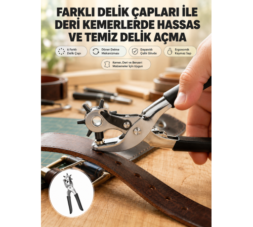 Deri Delme Pensesi 6 Uçlu Ayarlanabilir Kemer Delme Aleti Profesyonel Kullanım