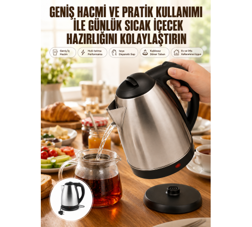 Kettle Su Isıtıcı C F Priz Uyumlu 220 - 240 V Paslanmaz Çelik Kablolu