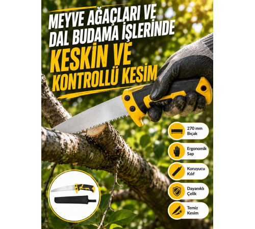 Kılıflı Budama Bahçe Testeresi 270 mm Düz Bıçaklı