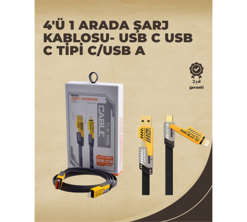 4'ü 1 Arada Metal Hızlı Veri Kablosu – 65W Güç, 27W iPhone Desteği, 480Mbps Aktarım