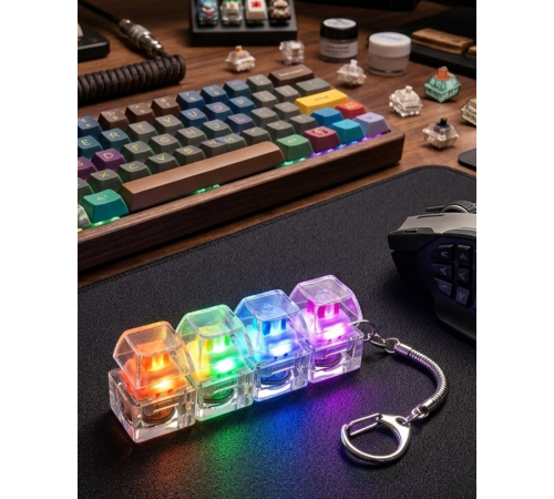 Işıklı Mekanik Tuş Anahtarlık Klik Sesli Stres Oyuncağı Fidget