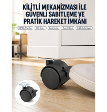 Kilitli Mini Tekerlek Ayak 4 cm 4’lü Set