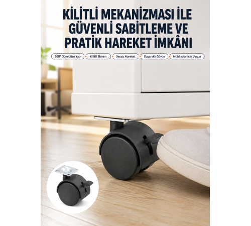 Kilitli Mini Tekerlek Ayak 4 cm 4’lü Set